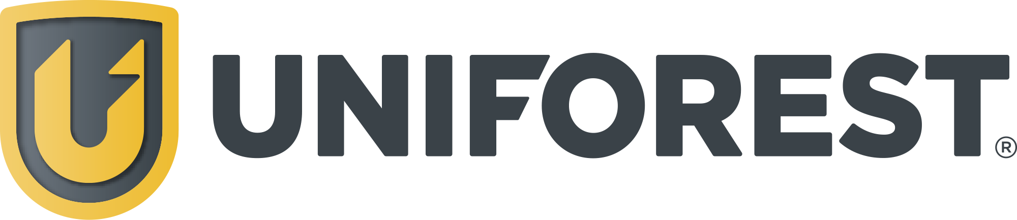 uniforest logo horizontal dark text yellow outline